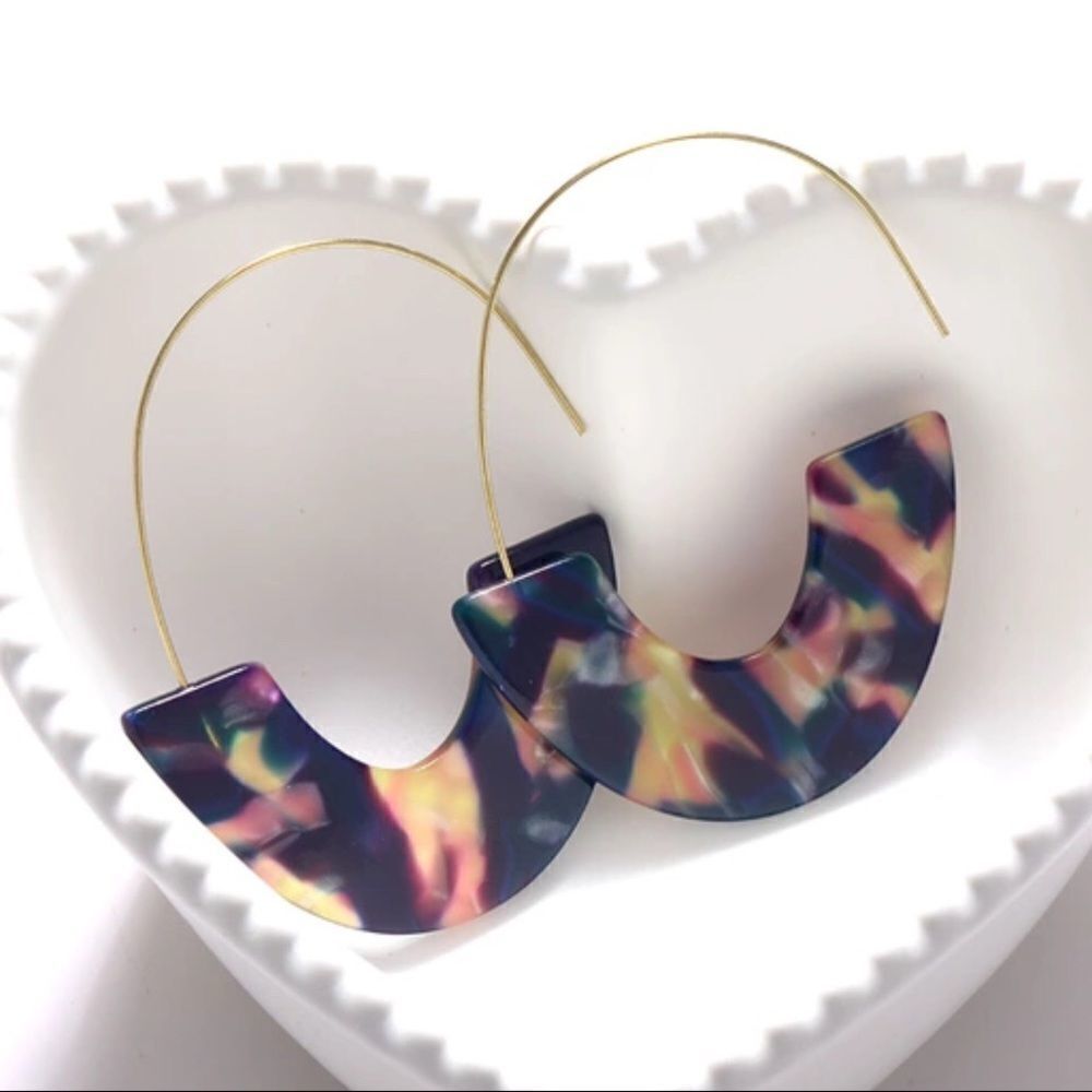 Navy Marble Acetate Semi-Circle Earrings NWT